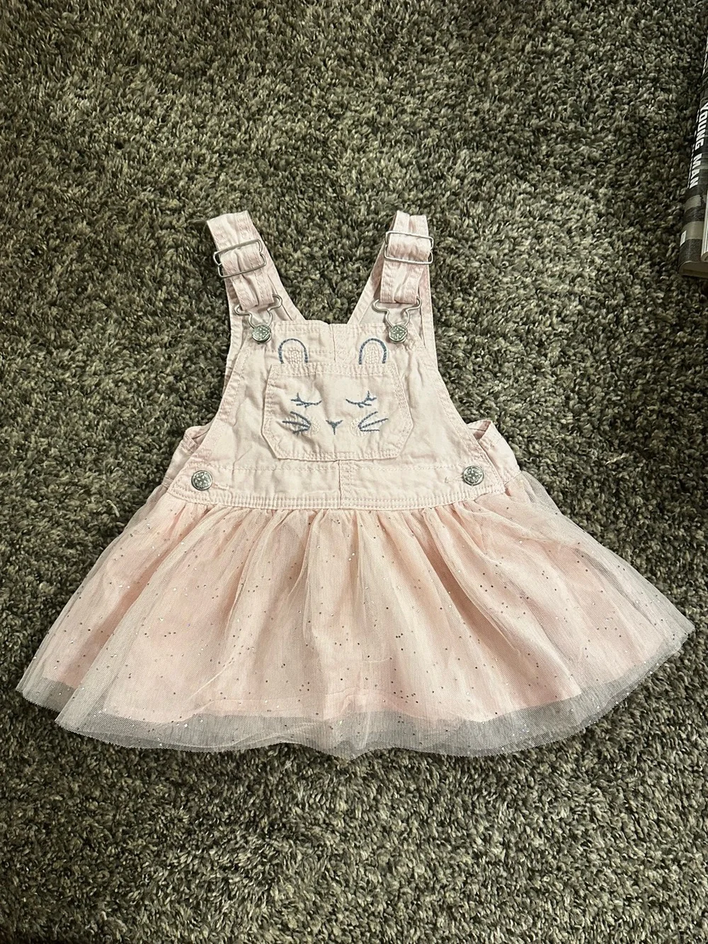 Gymboree Pink Tulle Skirt Overalls Dress with Embroidered Bunny